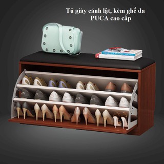 [𝐓𝐮̉ 𝐋𝐨̛́𝐧] Tủ giày dép gỗ thông minh có ghế ngồi da, cánh lật tiện lợi, hàng CAO CẤP có bảo hành