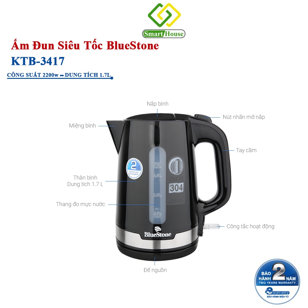Bình đun siêu tốc Bluestone 1.7 lít KTB-3417