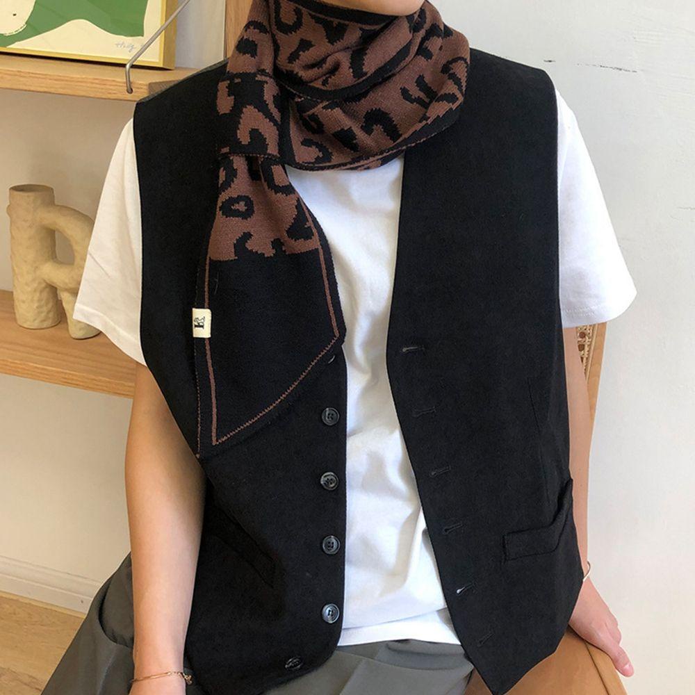 Khăn Choàng Cổ Đan Len Họa Tiết Da Báo Phong Cách Hàn Quốc Thời Trang Thu Đông Cho Nữ