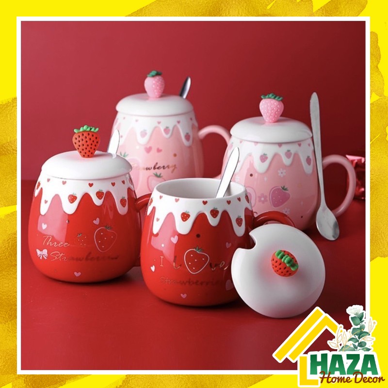 Cốc nước sứ hình quả dâu tây dung tích 480ML [Haza Home Decor]