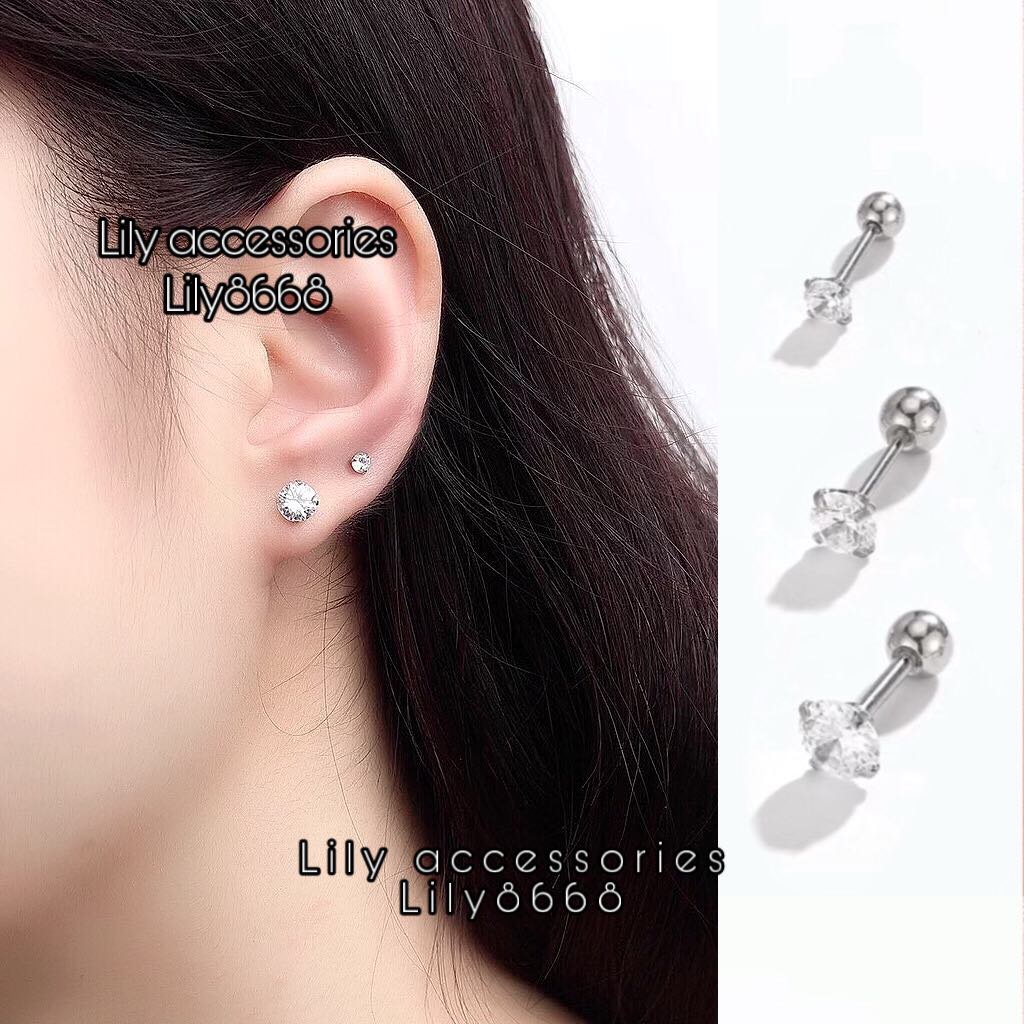 Khuyên tai tròn xỏ sụn tai đính đá zircon thời trang cho nữ nam  thanh xỏ mỏng titan kim tròn không gỉ không đen