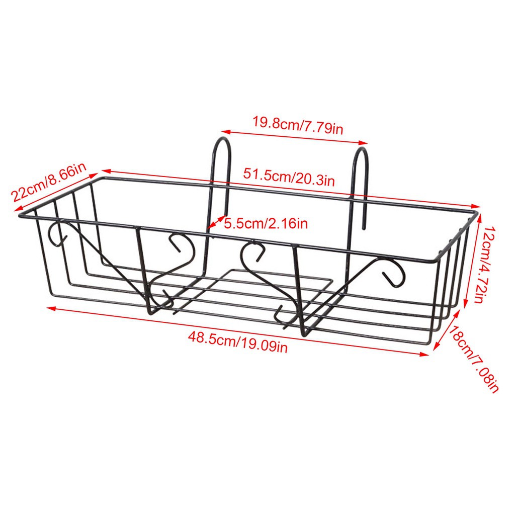 [Combo] Giá sắt và chậu treo ban công chữ nhật kích thước 48x20cm