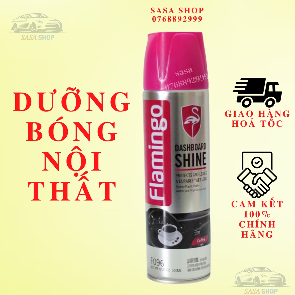 Bình xịt dưỡng bóng nội thất, đồ da hương cà phê - Flamingo F096 500ml - Đồ da Ô Tô vị cafe - Hãng Phân Phối Chính Thức