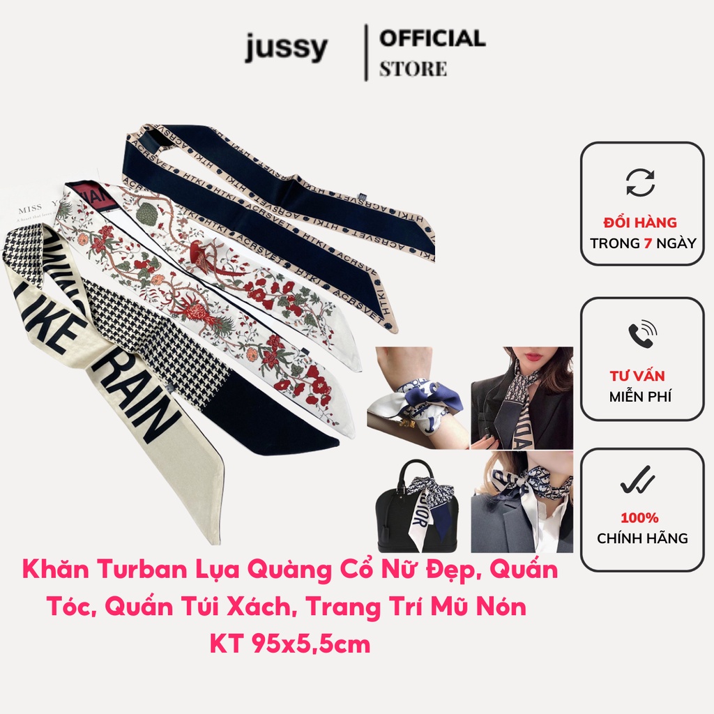 Khăn Turban Quấn Tóc, Khăn Lụa Choàng Cổ, Trang Trí Túi Xách, Mũ Nón Jussy Fashion Kích Thước 95x5,5cm Nhiều Mẩu Đẹp