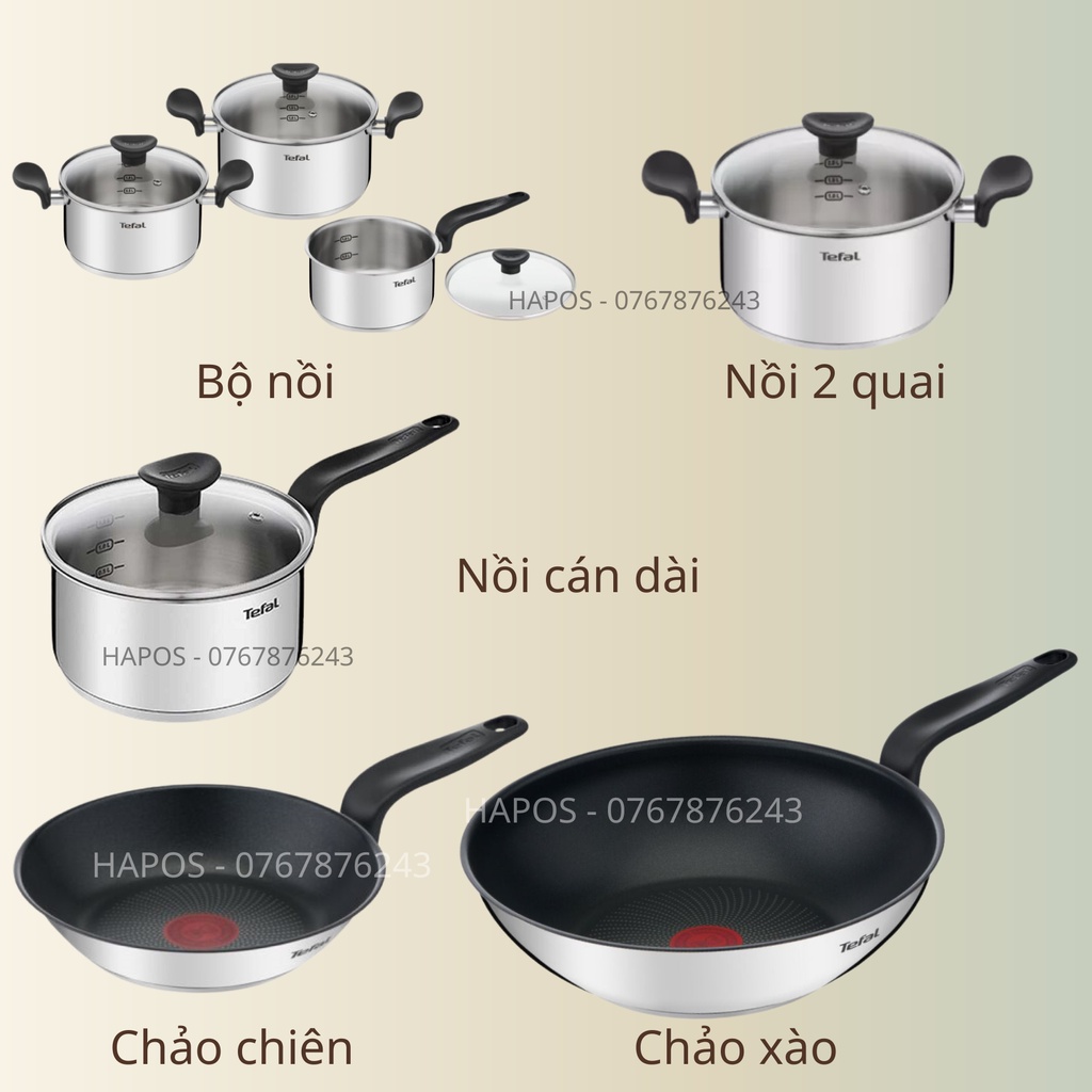 Nồi chảo inox Tefal Primary chống dính, Bộ nồi, quánh chiên xào dẫn nhiệt tốt có thể sử dụng bếp từ - HAPOS
