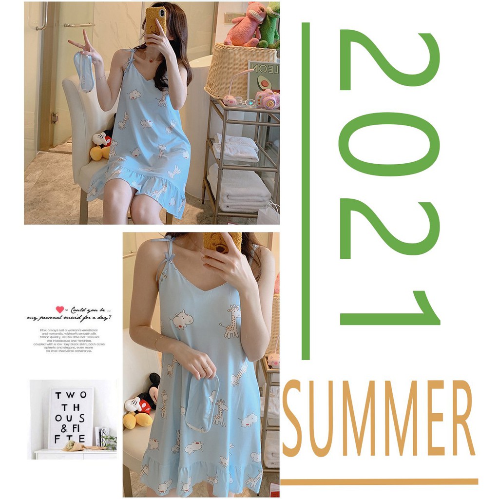 [Ảnh thật 100%] Đầm Ngủ 2 Dây Kèm Bra Lót Mút Dễ Thương | BigBuy360 - bigbuy360.vn