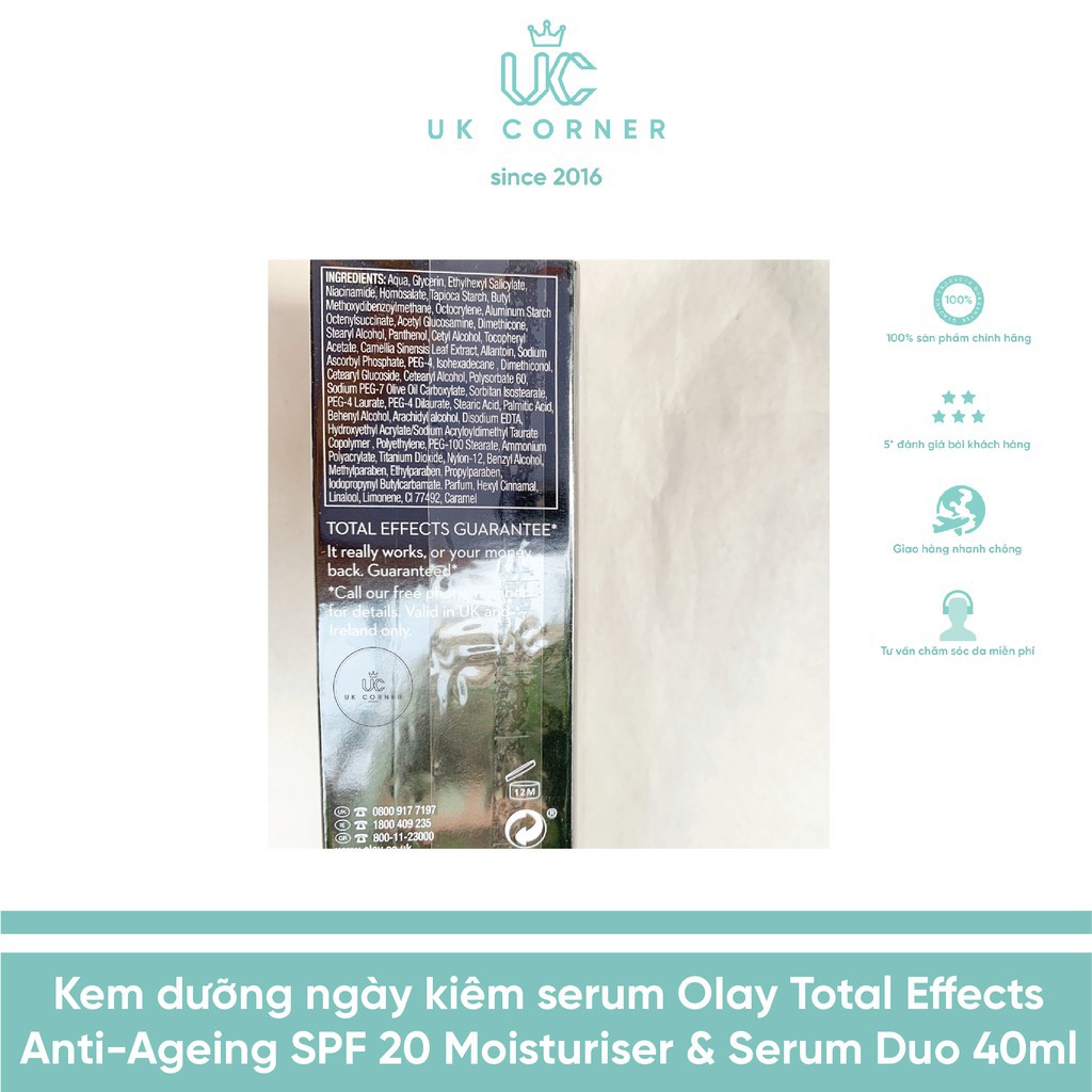 OLAY UK - Anh Quốc phân phối Kem dưỡng ngày kiêm serum 0Iay Total Effects Anti-Ageing 7-in-1 SPF 20 40 ml