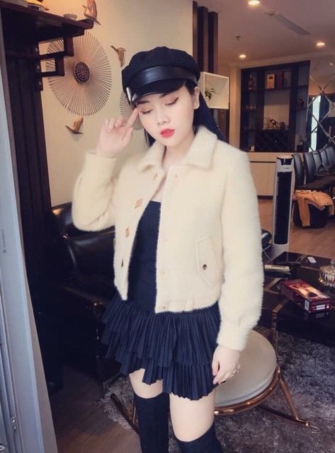 Áo khoác dạ ngắn lông thỏ hàng siêu cấp cực đẹp