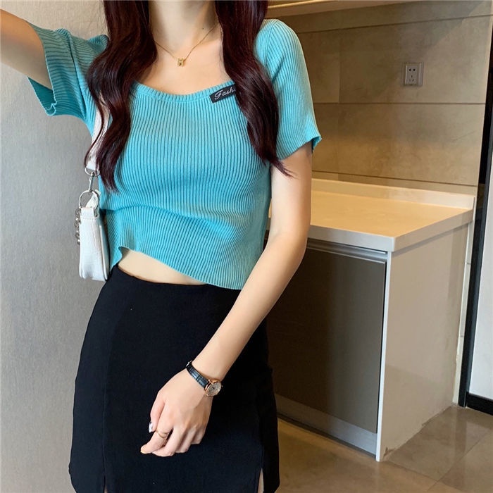 Áo BH Dệt Kim Cổ Vuông Dáng Ngắn Thời Trang Cho Nữ