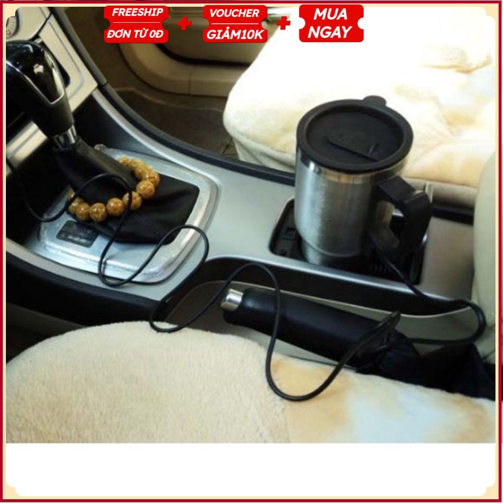 Cốc inox đun nước bằng tẩu sạc ô tô nguồn 12V, bình đun nước bằng điện trên xe dung tích 450ml cao cấp GC1099
