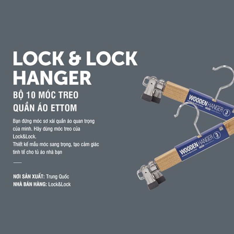 Bộ Móc Treo Quần Áo Váy Ettom Bằng Gỗ Lock&amp;Lock