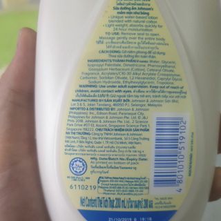 [ Chính Hãng- Hsd 2023] Sữa dưỡng ẩm Johnson's Baby mềm mịn (200ml)