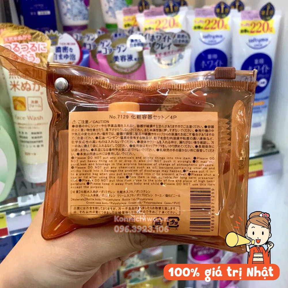 |Hàng Nhật chính hãng| Bộ dụng cụ chia  mỹ phẩm du lịch set 4 chiếc tiện lợi, nhỏ gọn khi mang/cầm theo