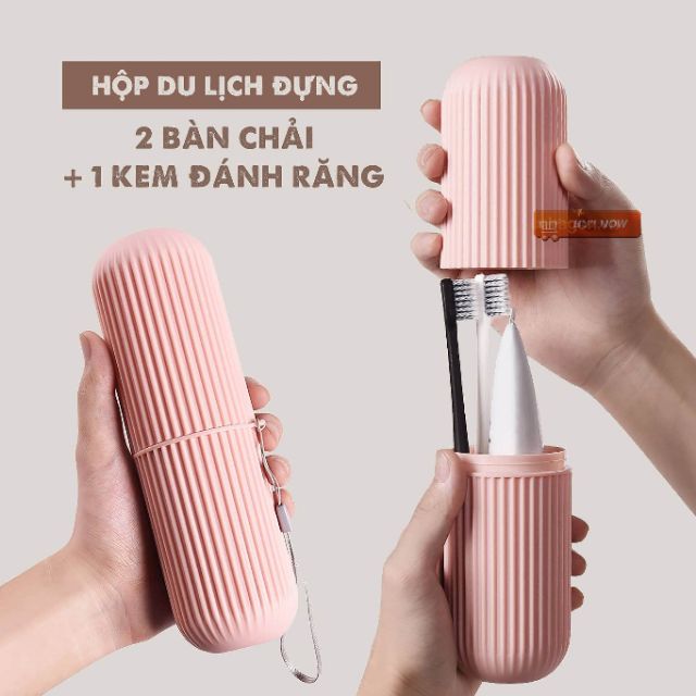 ⚡SẴN HÀNG⚡Hộp Đựng Bàn Chải Và Tuýp Kem Tròn Có Vân Kiêm Cốc Đánh Răng Du Lịch Văn Phòng Gọn Gàng Sạch Sẽ Tiện Dụng