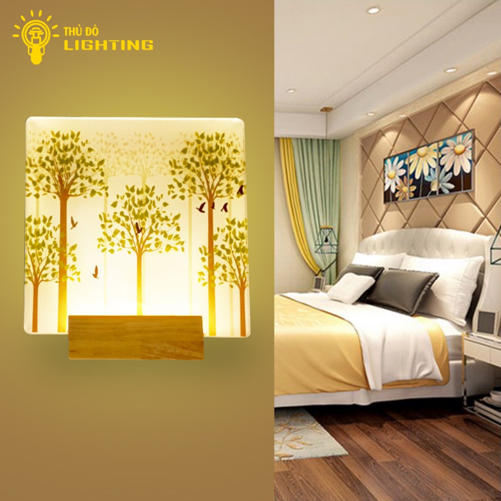 Đèn Tường Led Phòng Khách THỦ ĐÔ LIGHTING Ánh Sáng Vàng Công Suất 2W-3W Chất Liệu Mica Đế Gỗ