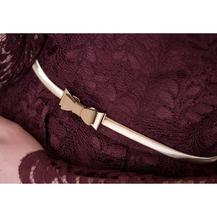 Dây thắt lưng nữ kim loại co giãn dễ thương thời trang Hàn Quốc hình nơ kép