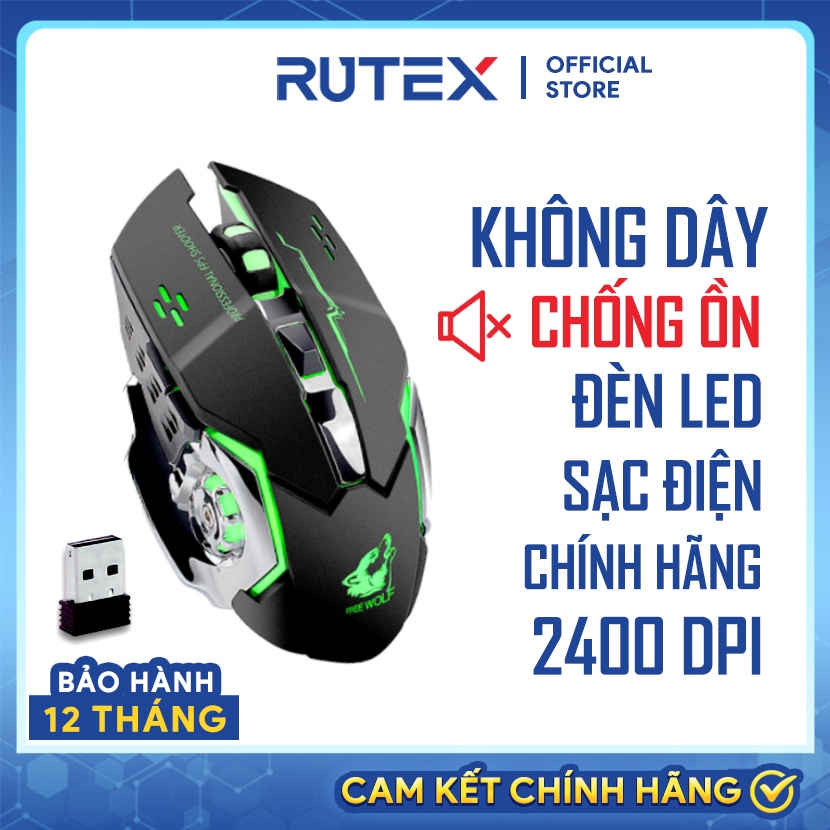 Chuột gaming không dây, chuột máy tính pin sạc FREEWOLF X8 âm thanh chống ồn đèn LED nhiều màu cho game thủ văn phòng