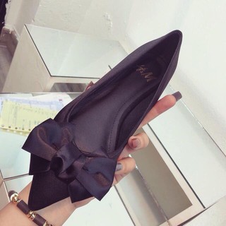 Giày búp bê nơ lụa đen siêu dễ thương