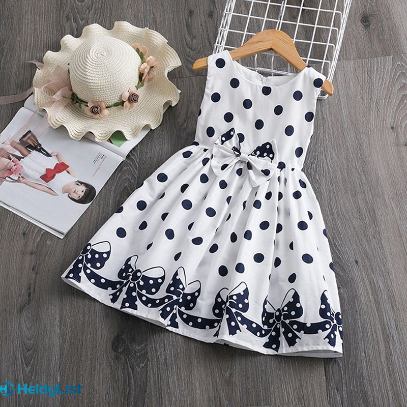 Đầm sát nách chất liệu cotton lanh họa tiết chấm bi cho bé 3-12 tuổi