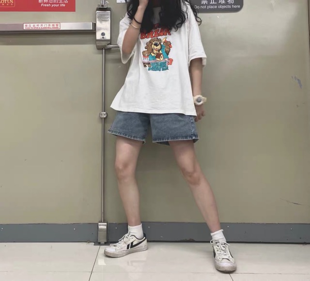 Quần shorts jean ống rộng nút thắt ulzzang Quần đùi bò ngố big size ống rộng Có bigsize