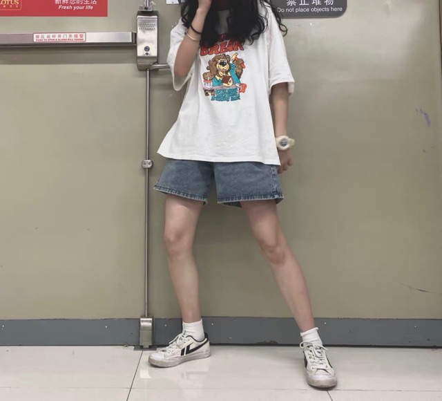 ( Sẵn xanh) Quần shorts jean ống rộng nút thắt ulzzang Quần đùi bò ngố big size ống rộng Có bigsize