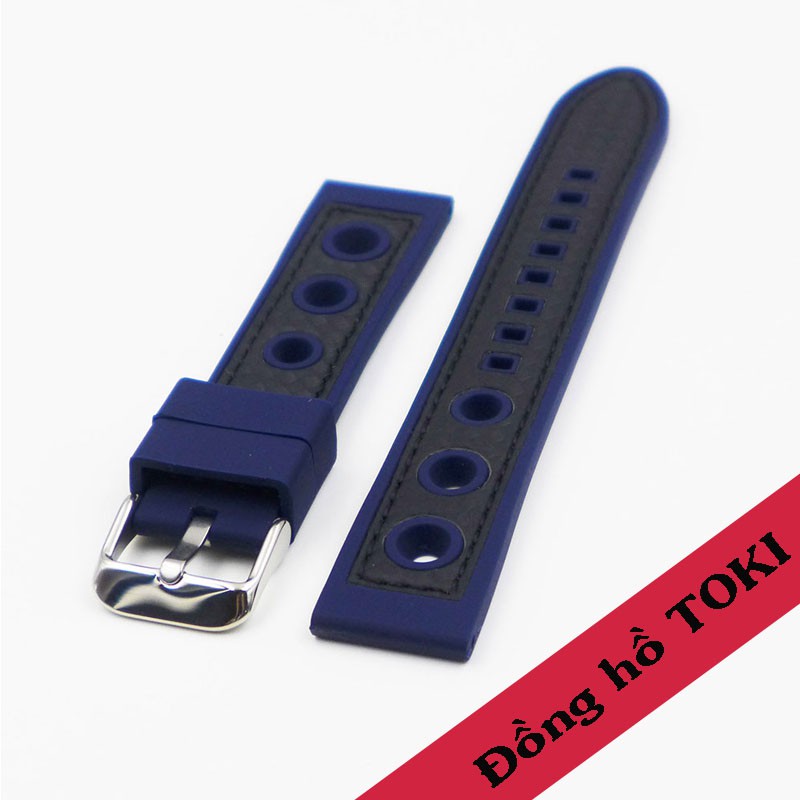 Dây cao su rally xanh navy khâu vải cacbon chỉ đen