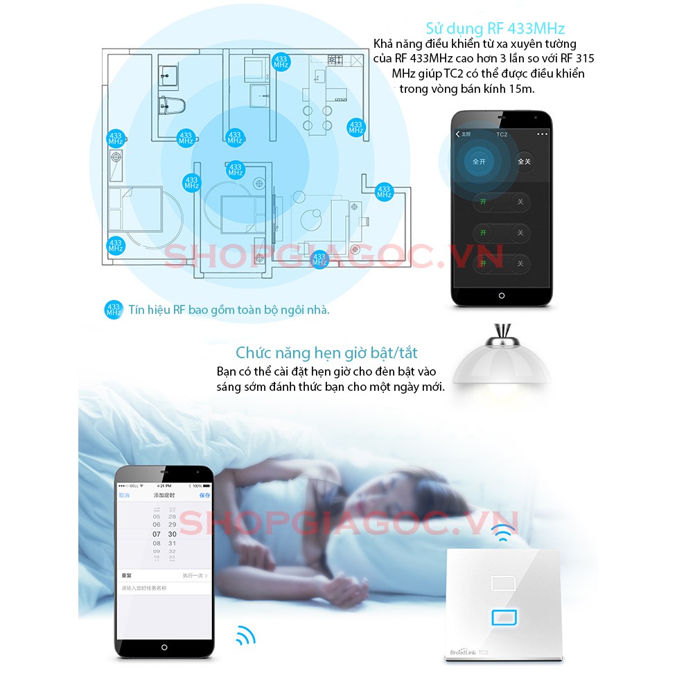 Công tắc cảm ứng, điều khiển từ xa Broadlink TC2 1 Nút -BROADLINK TC2 WH/1-Gang - Mặt Vuông