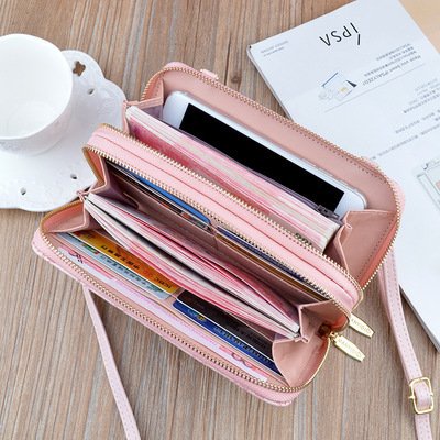 Ví nữ dài cầm tay kèm dây đeo chéo, đeo vai NEW-0033 kiểu dáng 2 khóa kéo tiện dụng, chất liệu da cao cấp, bền đẹp