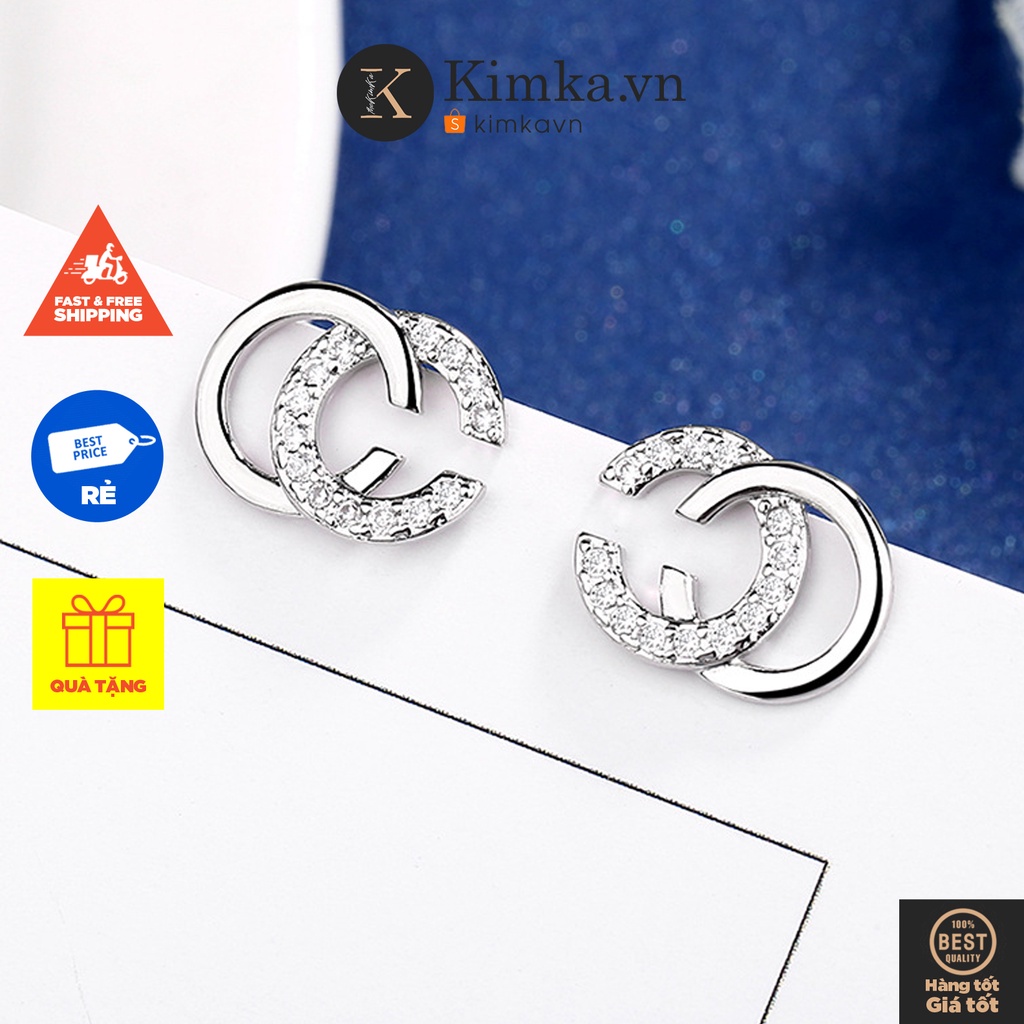(0112) Bông Tai Hình Chữ C Lồng Đính Kim Cương Thanh Lịch