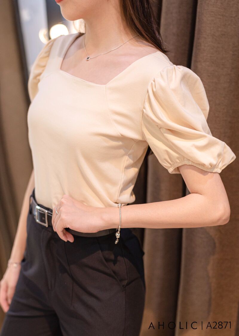 Áo cotton bozip cổ vuông crop nhẹ Aholic A2871