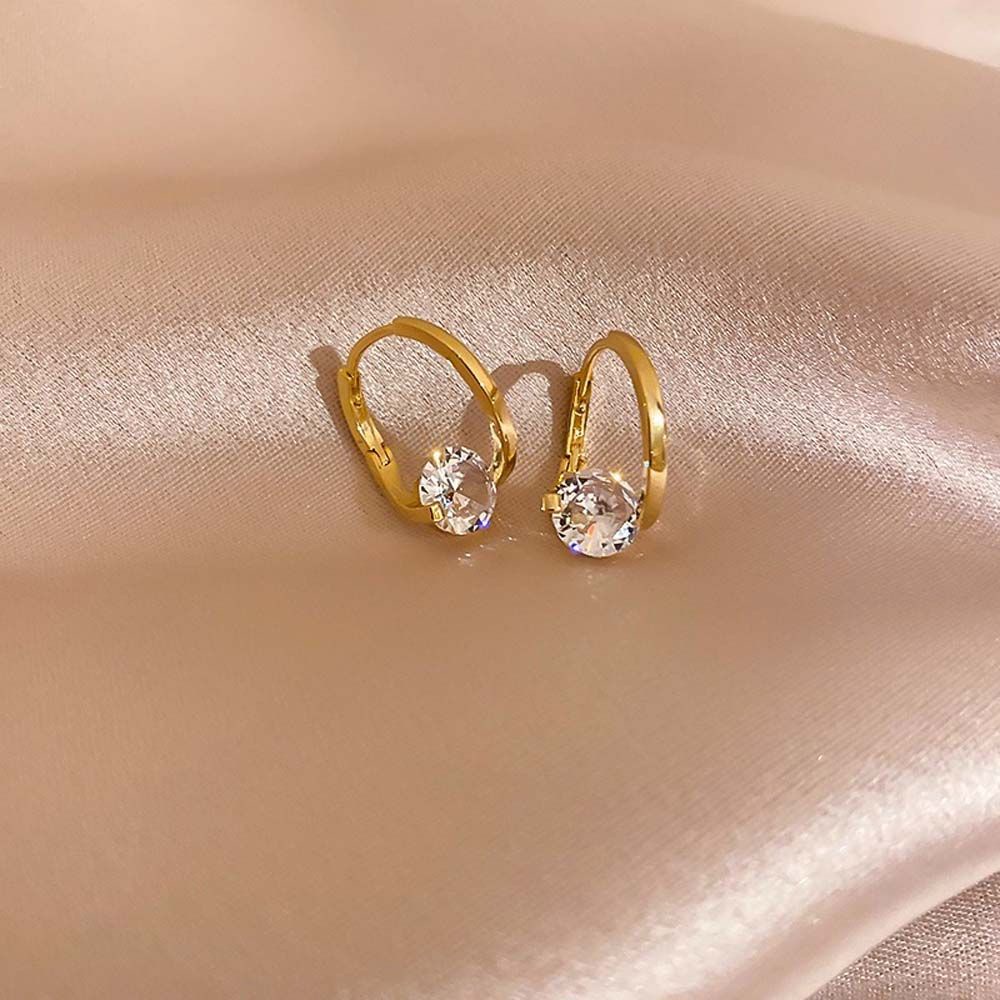 Khuyên tai dạng vòng xoắn đính đá zircon đơn giản thanh lịch phong cách Hàn Quốc cho nữ