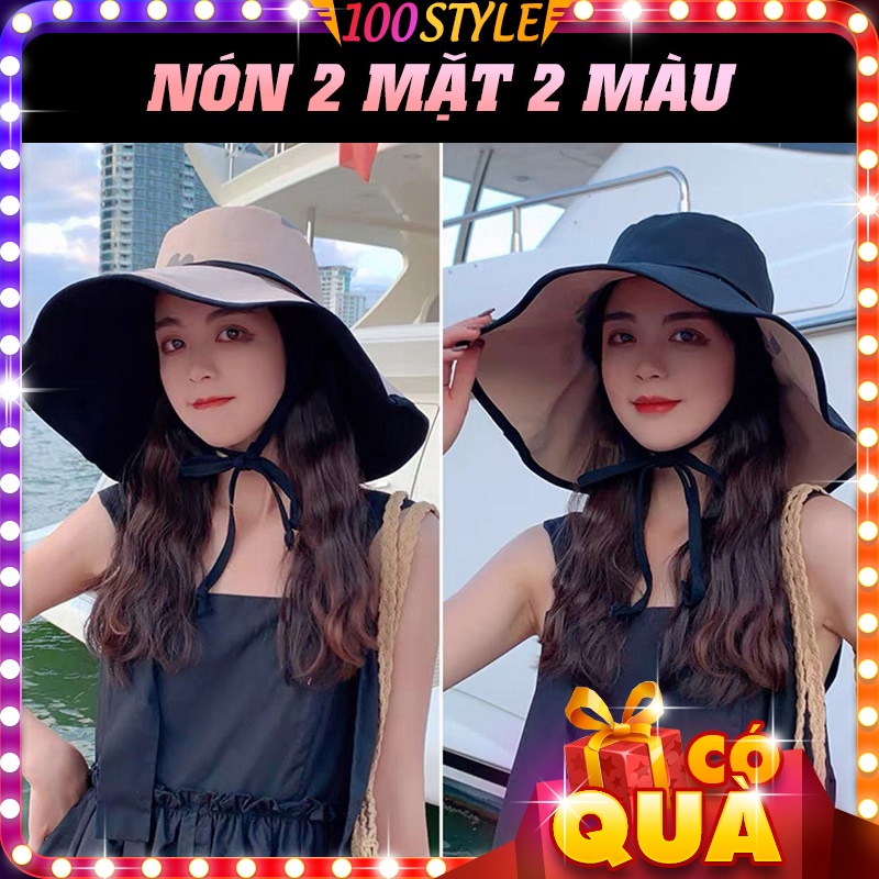 Nón Vải 2 MẶT Vành Rộng Nền Cánh Bướm Phong Cách Hàn