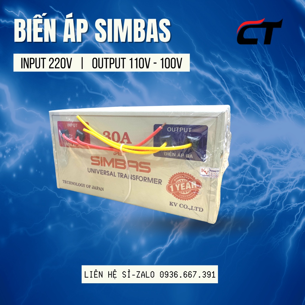 Biến áp 220V ra 110v công suất 3KVA 220v  ra dây SIMBAS