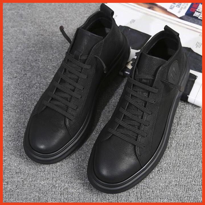 Giày Da Nam Sneaker Màu Đen Kiểu Dáng Hàn Quốc Mang Siêu Nhẹ