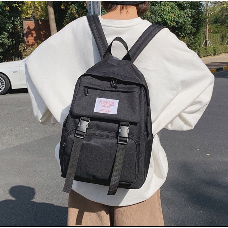 Balo Ulzzang Nam Nữ Basic ,Balo đi học thời trang , Balo học sinh laptop , balo hai khóa cấp 1 2 3