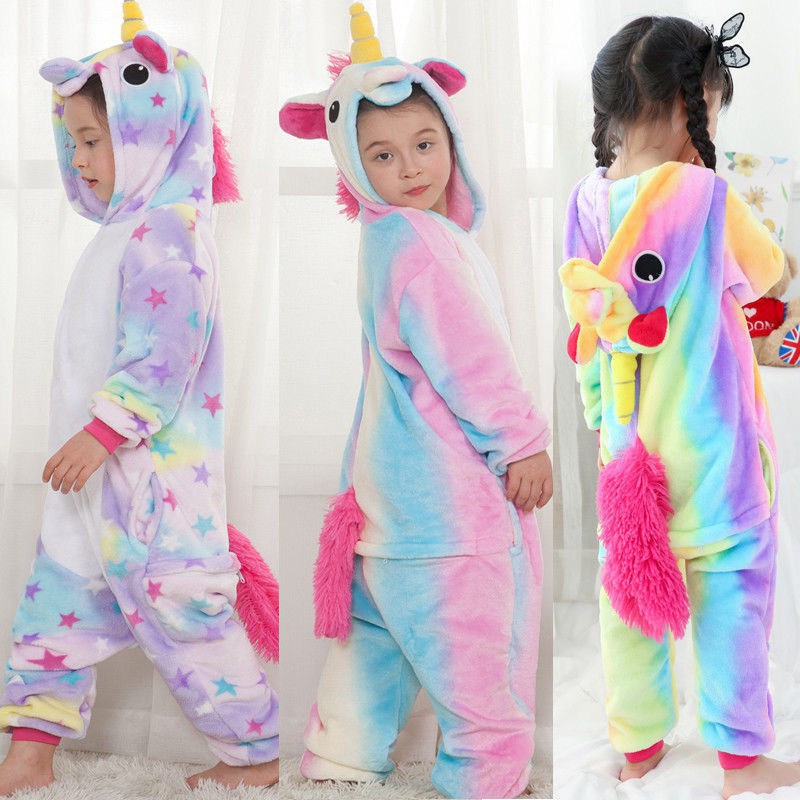 Bộ Quần Áo Ngủ Hình Kì Lân Màu Cầu Vồng Cho Bé