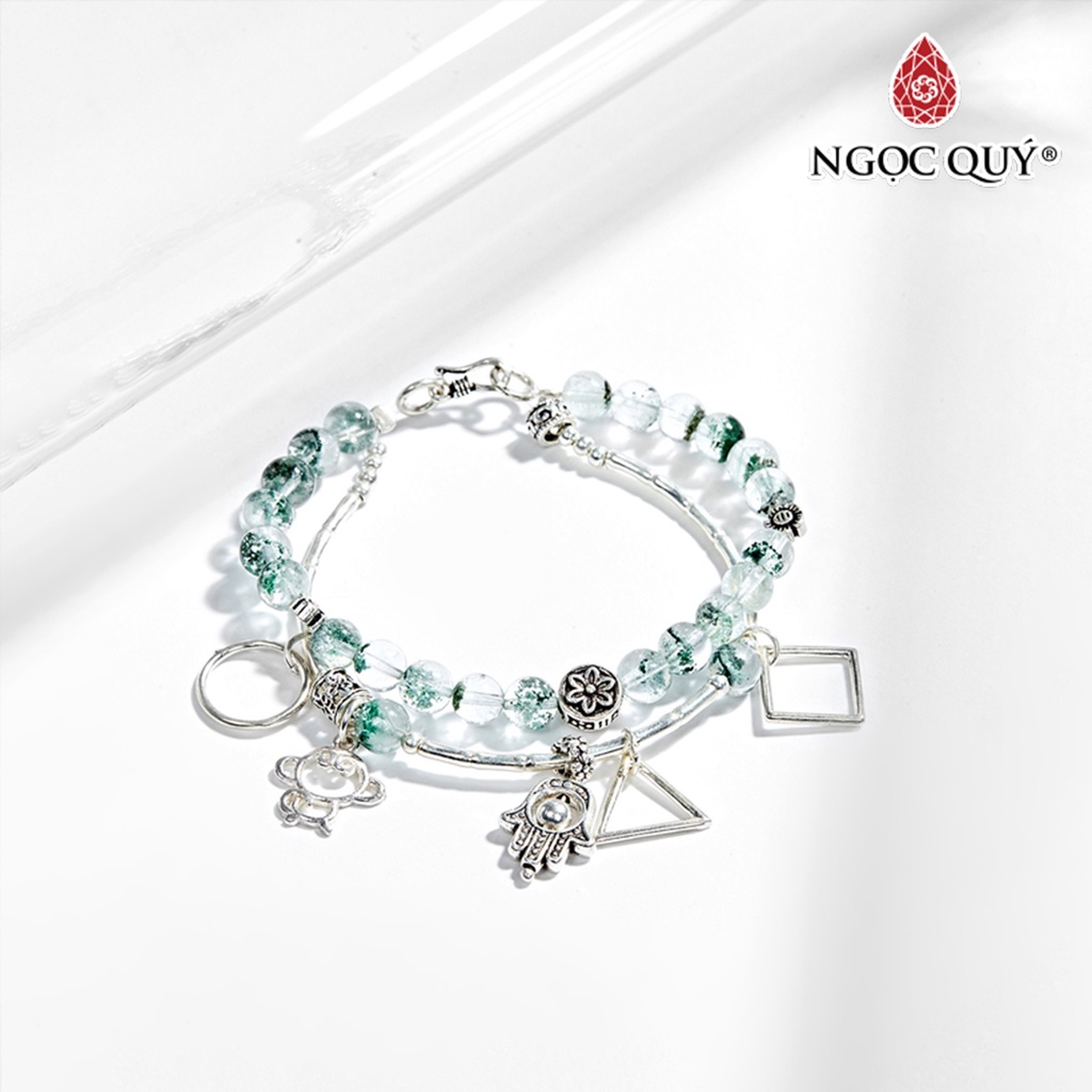 Vòng tay 2 line TA ưu linh xanh phối bàn tay hamsa bạc - Ngọc Quý
