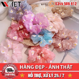 [MIỄN PHÍ SHIP TOÀN QUỐC] Dây Buộc Tóc Vải Scunchies In Hoa Cúc - Cột Tóc Vải Hàn Quốc Dành Cho Nữ