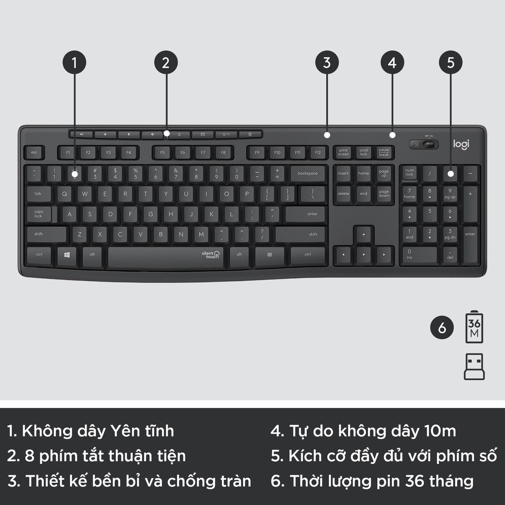 [Mã ELLOGIWL5 giảm 10% đơn 500K] Combo chuột phím không dây Logitech MK295 - Silent Giảm ồn, có phím số, bền bỉ