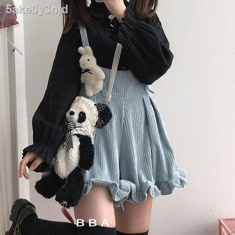 ✠Mùa xuân năm 2021 Quần dài nữ yếm Lolita rộng rãi của Nhật Bản Dây treo ren nấm