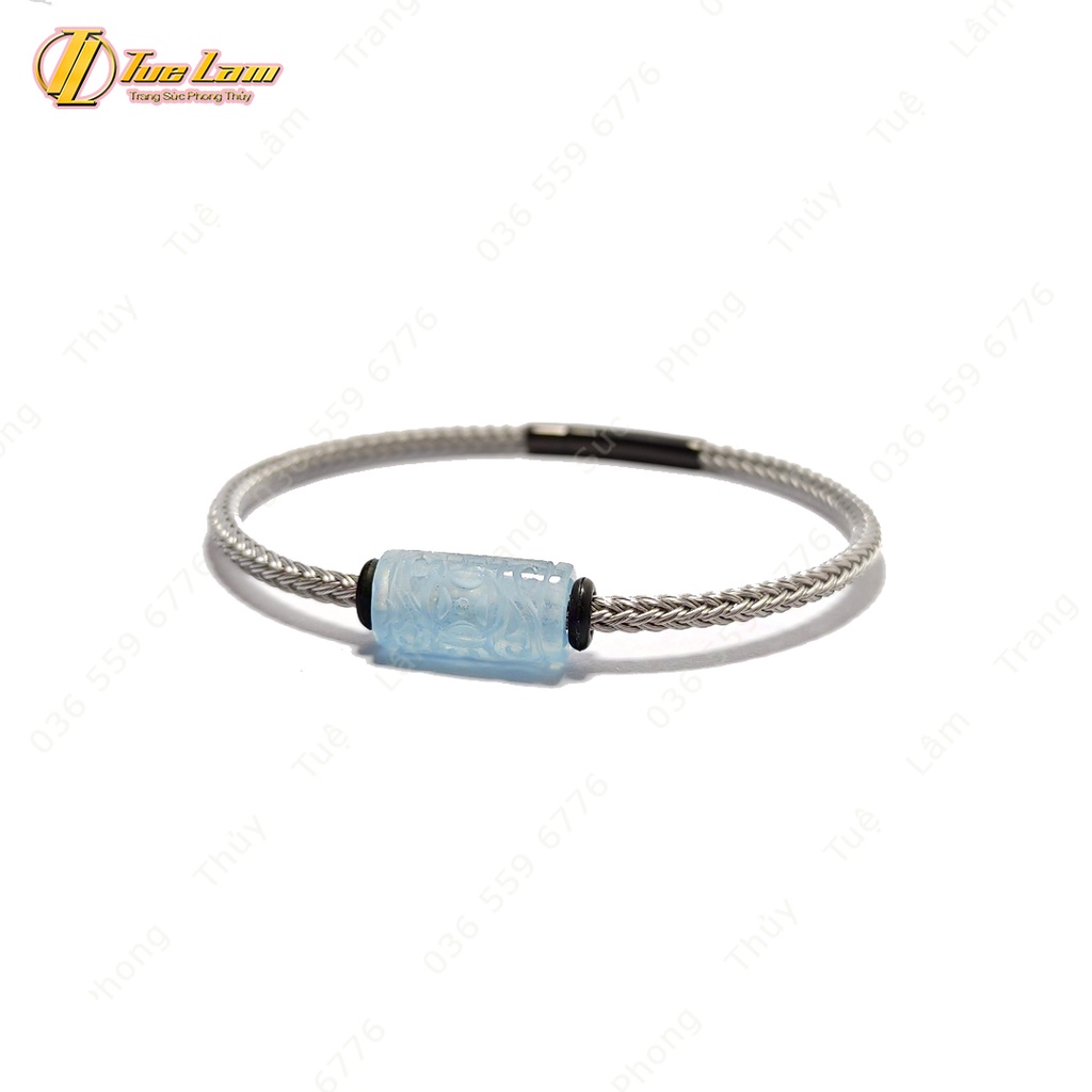 Vòng tay lu thống tài lộc hanh thông aqua màu xanh dương khắc họa tiết hợp mệnh thủy mộc - Tuệ Lâm