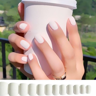 Bộ 24 móng tay giả nhám trắng vuông ngắn