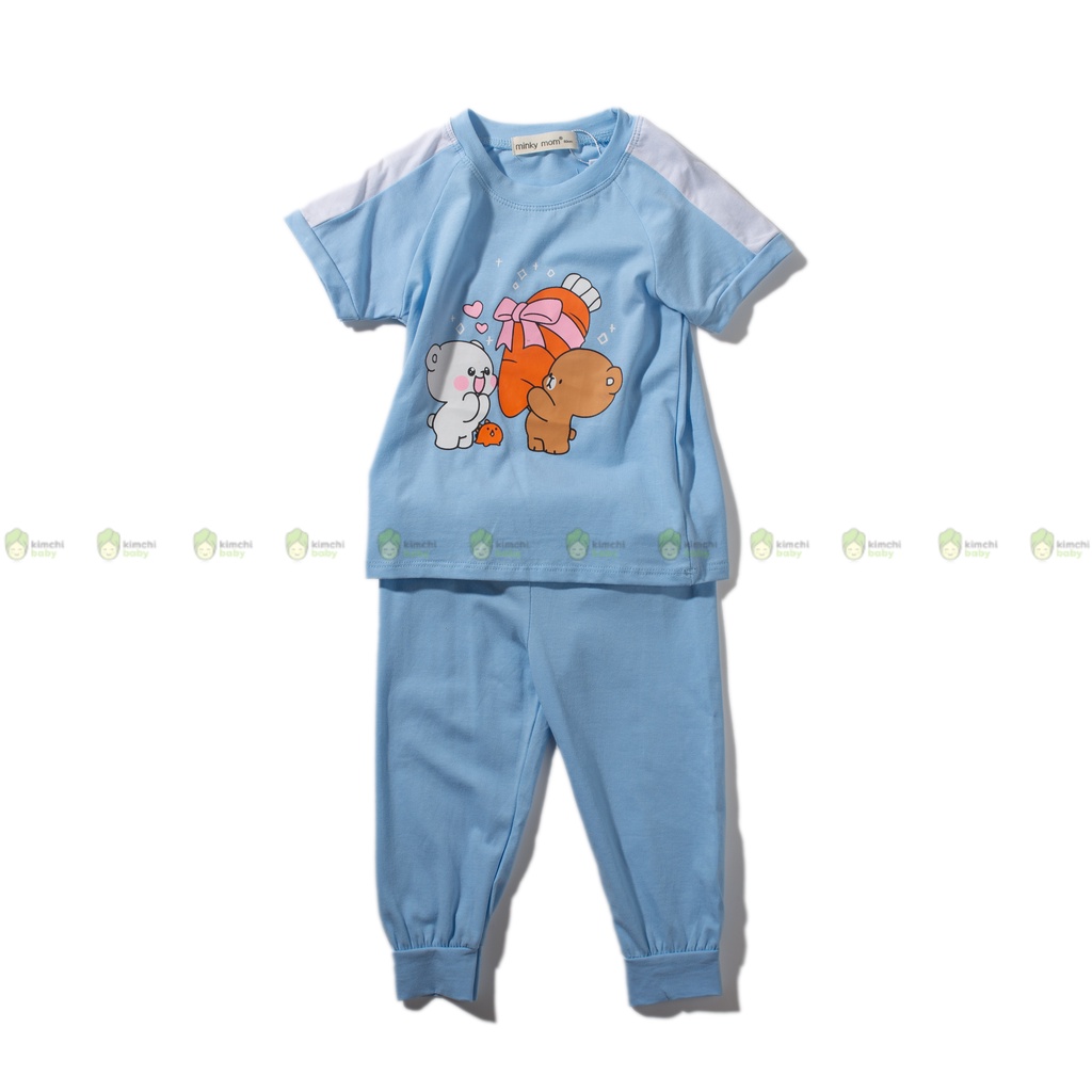 Bộ Dài Tay Cho Bé Trai, Bé Gái Vải Thun Lạnh Minky Mom  Tay Ngắn Ếch Cốm, Đồ Bộ Mặc Nhà Cho Bé MKMTD2228