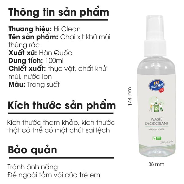 Xịt khử mùi rác Hàn Quốc, hoàn toàn tự nhiên, khử mùi triệt để, chống tái mùi