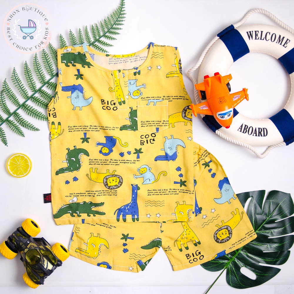 Bộ hè sát nách đáng yêu cho bé trai từ 8-19kg, chất liệu lanh lụa, Ba lỗ cho bé, Bộ tole