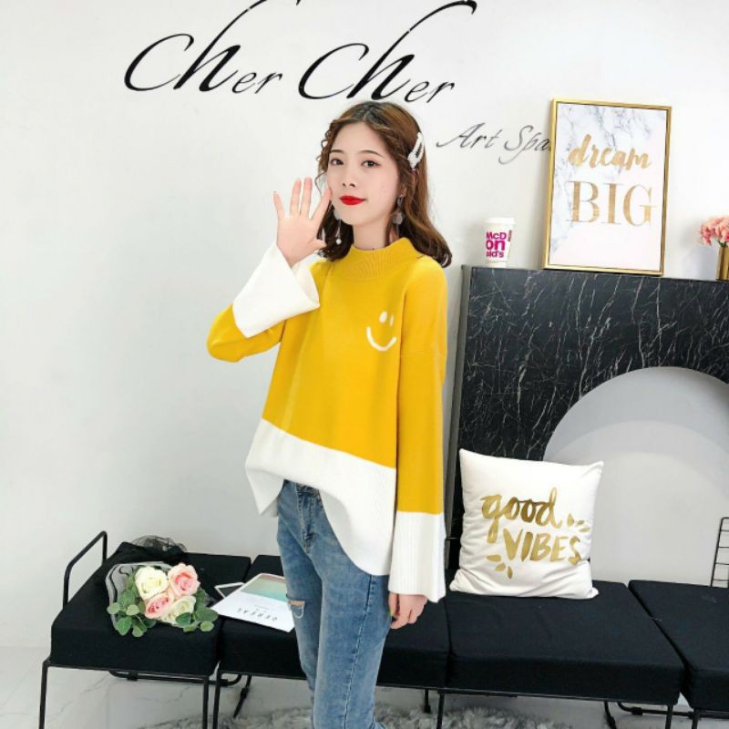 Hàng nhập - Áo len nữ cổ lọ, áo len kiểu mặt cười