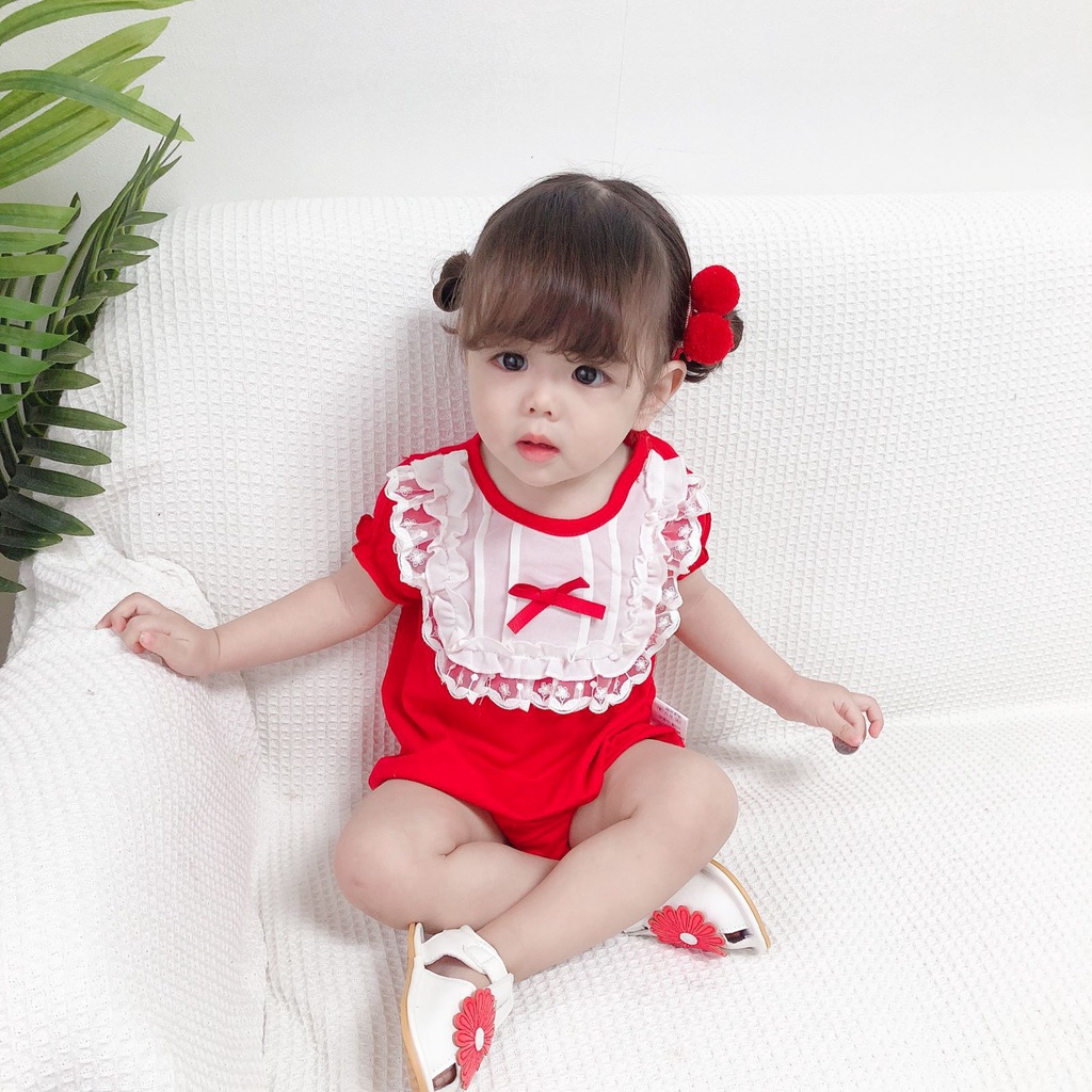 Newborn Girls Summer Lace Collar Romper For Baby Cotton Red Bodysuit Clothes