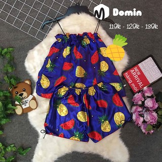 Đồ Bộ Mặc Nhà Vải Phi Lụa Phối Ren Dễ Thương - DOMIN
