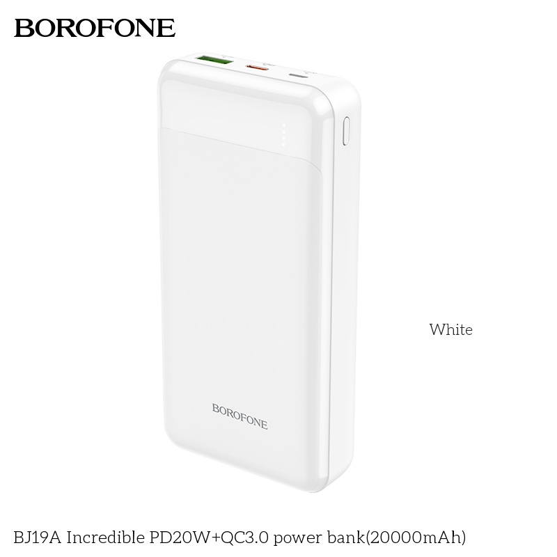 Pin sạc dự phòng 20000mAh BOROPHONE BJ19A sạc nhanh PD20W (cổng Type-C), có đèn báo LED, 1 cổng ra USB - Chính hãng