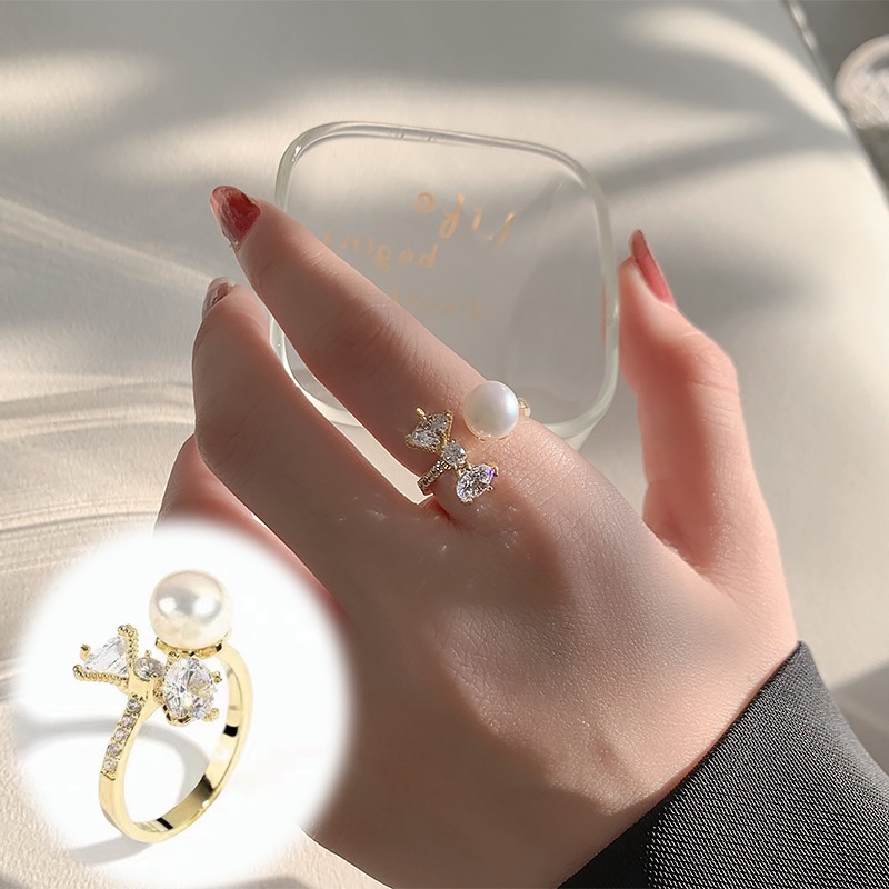 Nhẫn Hở Hình Bướm Đính Ngọc Trai Sang Trọng Thời Trang